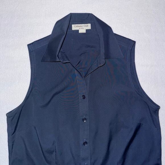 Navy Sleeveless Coldwater Creek Blouse - Picture 3 of 9